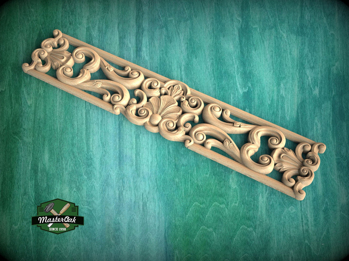 Classical Seashell Carved Wood Applique, Rococo-Inspired Onlay, 1pc, Unpainted, horizontal decor, carved decoration of wood, wooden onlay