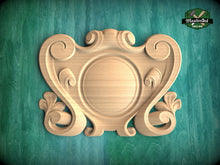 Load image into Gallery viewer, Elegant Carved Onlay, Central Wooden Cartouche for Luxury Decor, 1 pc, Unpainted, Home Wall Embellishments, wooden trims
