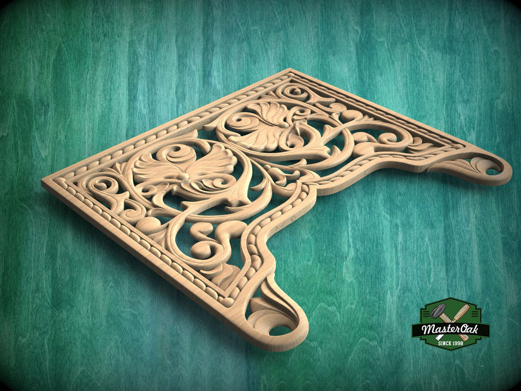 Baroque Inspired Central Carved Wood Panel with Acanthus Leaves, 1pc, Unpainted, carved decoration of wood, wooden onlay