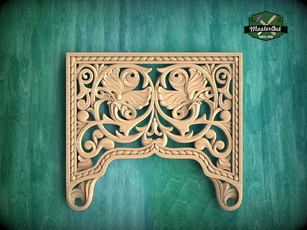 Baroque Inspired Central Carved Wood Panel with Acanthus Leaves, 1pc, Unpainted, carved decoration of wood, wooden onlay