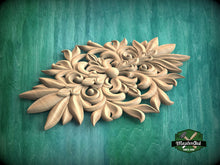 Load image into Gallery viewer, Elegant Floral Symphony Carved Wood Onlay, Natural Wood Pattern, 1 pc, Unpainted, Home Wall Embellishments, wooden trims
