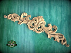 Openwork Floral Wood Applique for Interiors, Graceful Swirl Horizontal Wood Onlay, 1pc, Unpainted, Carved Wood Applique for Fireplace Mantel
