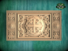 Load image into Gallery viewer, Sacred Cross Carved Wooden Church Panel, Ecclesiastical Motif Artisan Wood Carving, Carved Wood Onlay, 1pc, Unpainted, Furniture Carving
