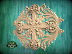 Elegant Acanthus and Cross Wood Carving, Ornamental Wood Aplique with Renaissance Inspired  Design, Unpainted, 1pc, Home Wall Embellishments