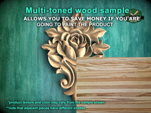 Load image into Gallery viewer, Blooming Rose Wooden Applique with Leafy Accents,  1pc, Unpainted, Home Wall Embellishments, Furniture Carving, Wood Onlay
