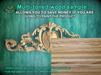 Baroque Style Carved Wood Onlay with Cartouche, Ornate Wood Crest Onlay Accent, Furniture Carving, Wood Onlay, 1pc, Unpainted