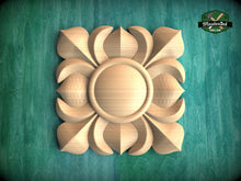 Load image into Gallery viewer, Square Carved Wood Rosette, Interior Design Element – Carved Adornment, 1 piece, Unpainted, Home Wall Embellishments, Wood Wall Art Decor
