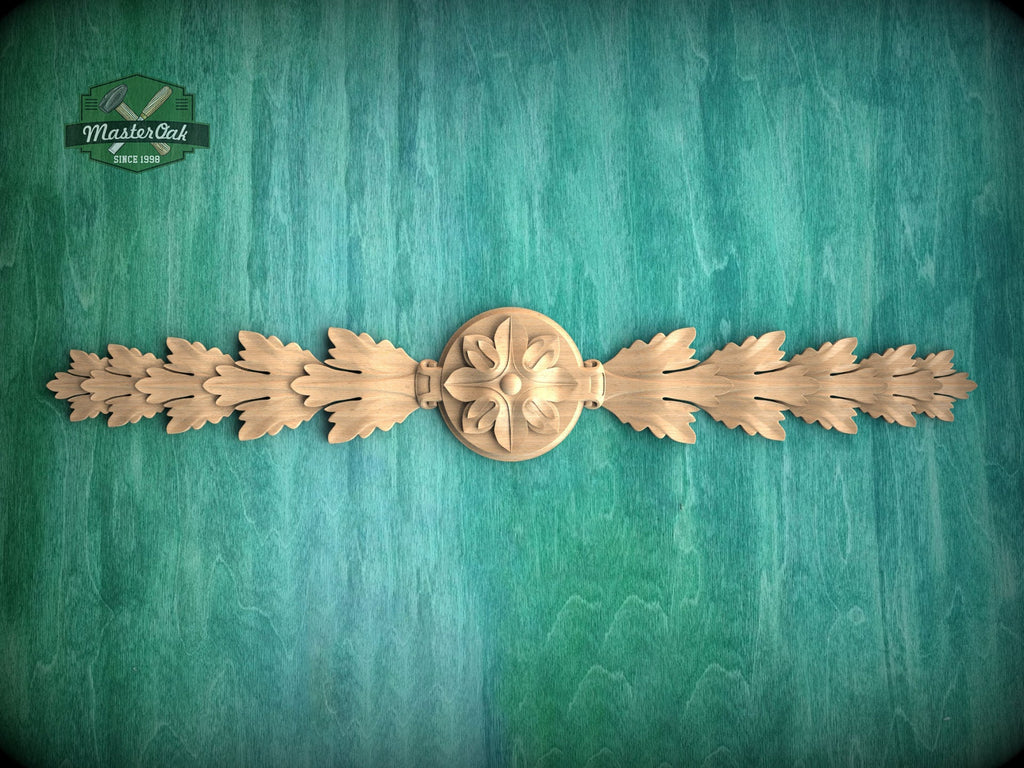 Classic Carved Wood Oak Leaf Applique - Horizontal Trim Accent, 1pc, Unfinished, Home Wall Embellishments, Furniture Carving, Wood Onlay