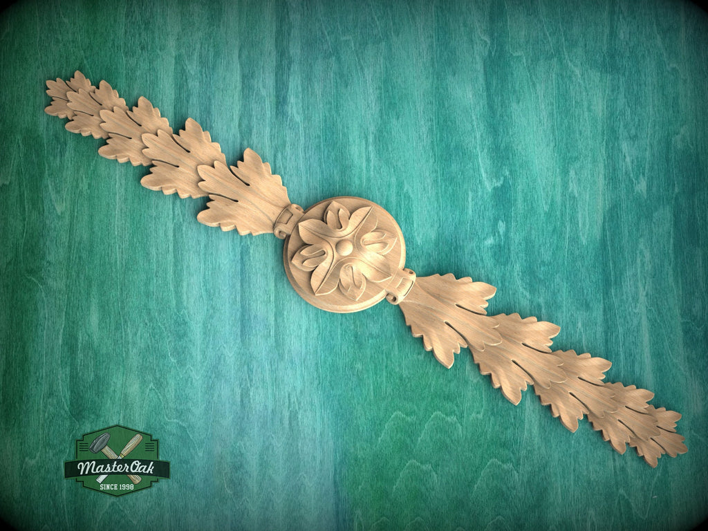 Classic Carved Wood Oak Leaf Applique - Horizontal Trim Accent, 1pc, Unfinished, Home Wall Embellishments, Furniture Carving, Wood Onlay