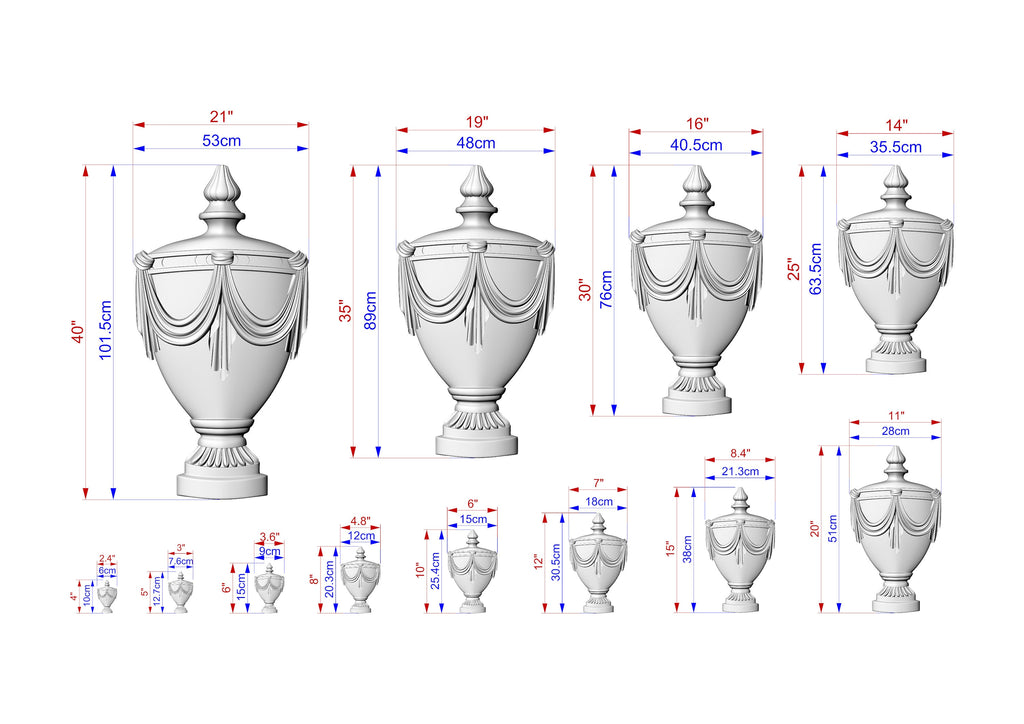 Classic Carved Urn Wood Applique - Elegant Vase Onlay, 1 pc, Unpainted, Home Wall Embellishments, Furniture Carving, Wood Onlays