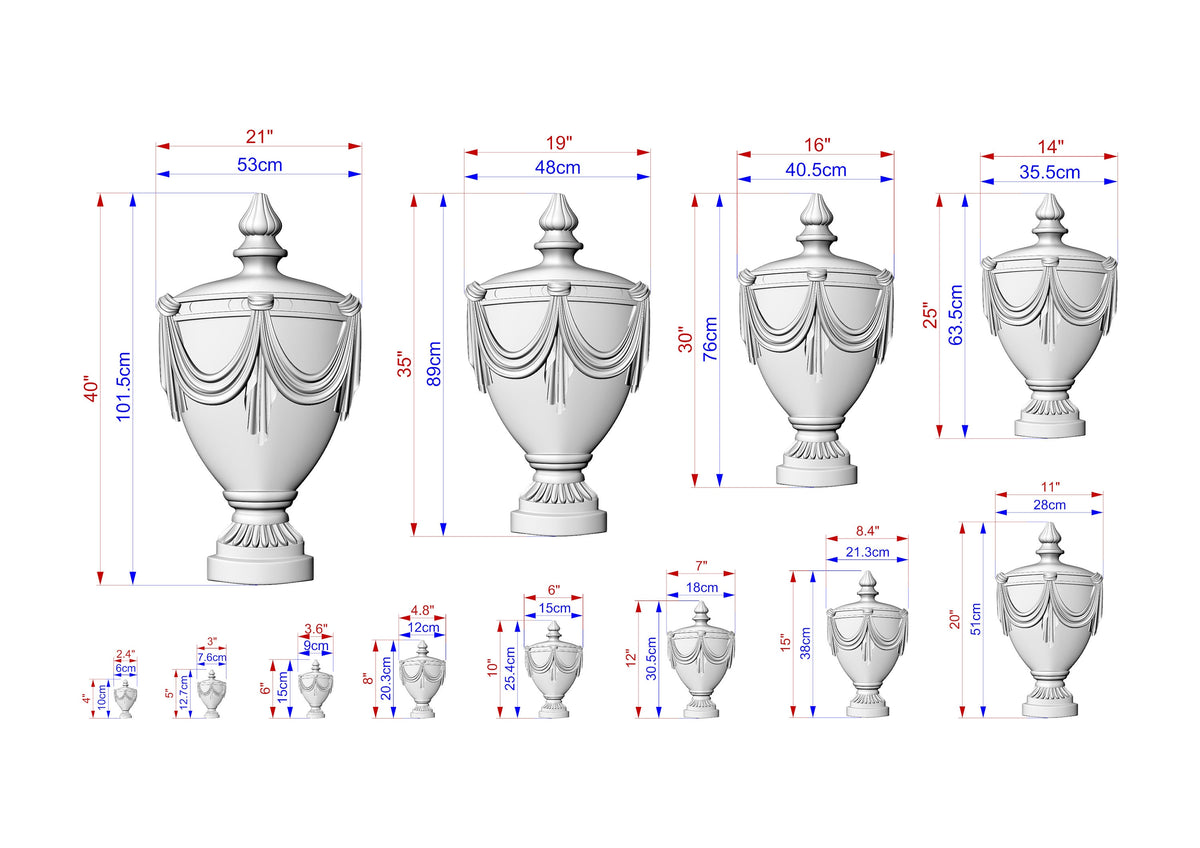 Classic Carved Urn Wood Applique - Elegant Vase Onlay, 1 pc, Unpainted, Home Wall Embellishments, Furniture Carving, Wood Onlays