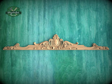 Load image into Gallery viewer, Personalized Horizontal Wood Applique With Floral Motif, 1 pc, Unpainted, carved decoration of wood, wooden onlay
