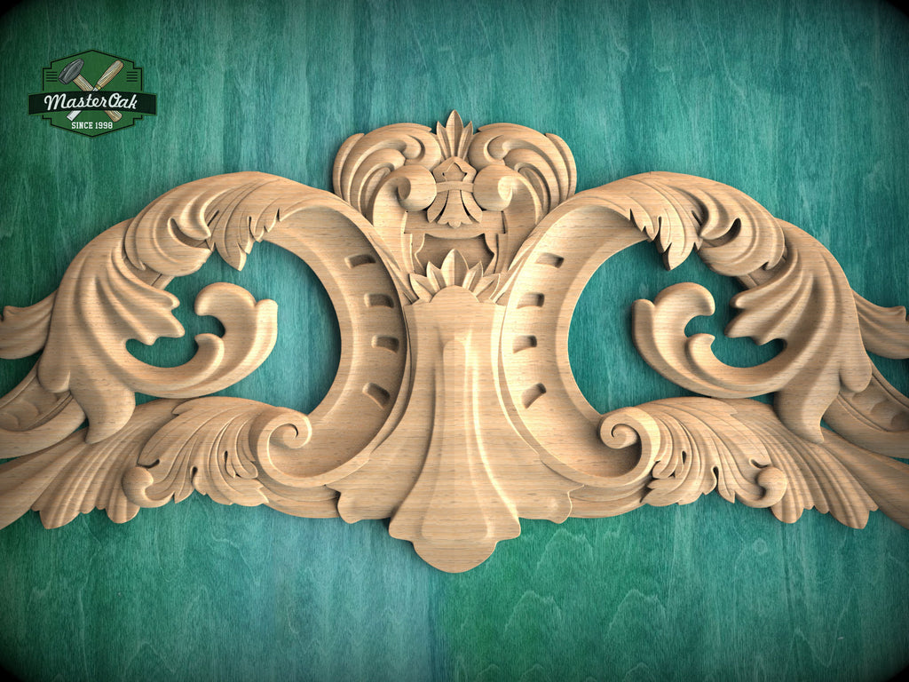 Regal Acanthus Wood Onlay, Classical Leaf Carved Overlay, Furniture Carving, Wood Onlay, 1pc, Unpainted