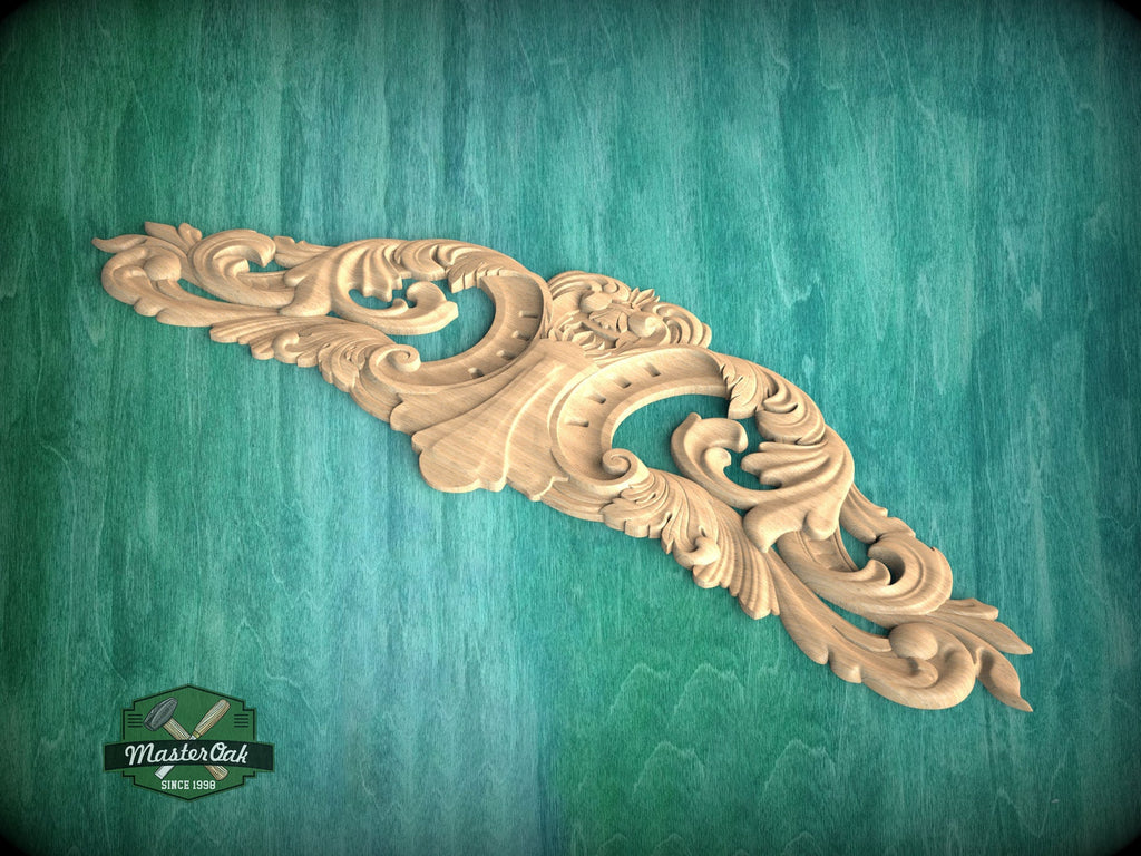 Regal Acanthus Wood Onlay, Classical Leaf Carved Overlay, Furniture Carving, Wood Onlay, 1pc, Unpainted