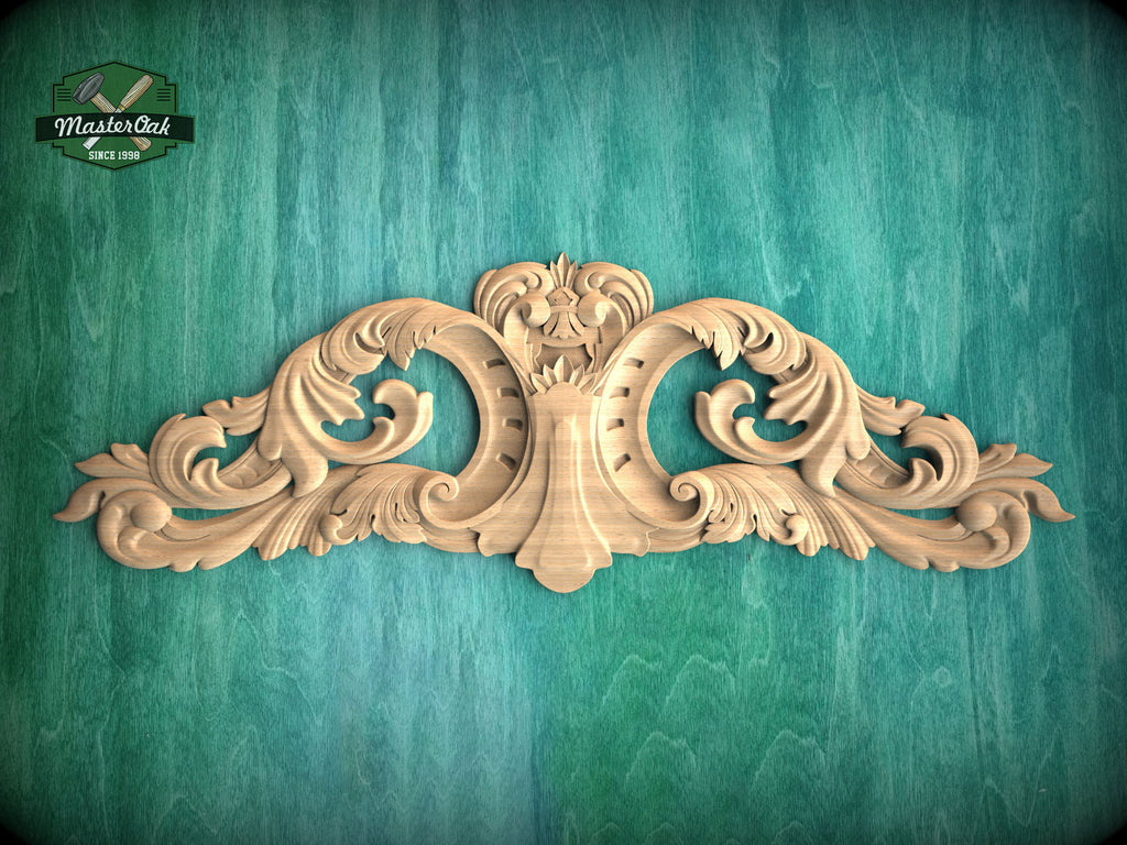 Regal Acanthus Wood Onlay, Classical Leaf Carved Overlay, Furniture Carving, Wood Onlay, 1pc, Unpainted