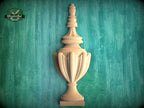 Elegant Carved Wood Finial Onlay, Vertical Urn Motif Wood Applique, Furniture Carving, Wood Onlay, 1pc, Unpainted
