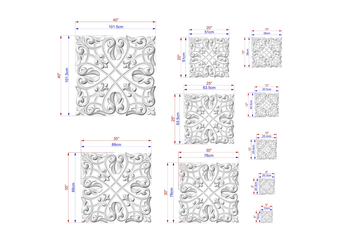 Square Lattice Wood Rosette, Classic Scrollwork Wood Panel, 1pc, Home Wall Embellishments, Furniture Carving, Wood Onlay, Unpainted