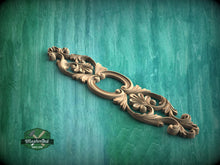 Load image into Gallery viewer, Decorative Wood Onlay Strip, Floral Scrollwork Applique, 1pc, Unpainted, vertical decor, carved decoration of wood, wooden onlay
