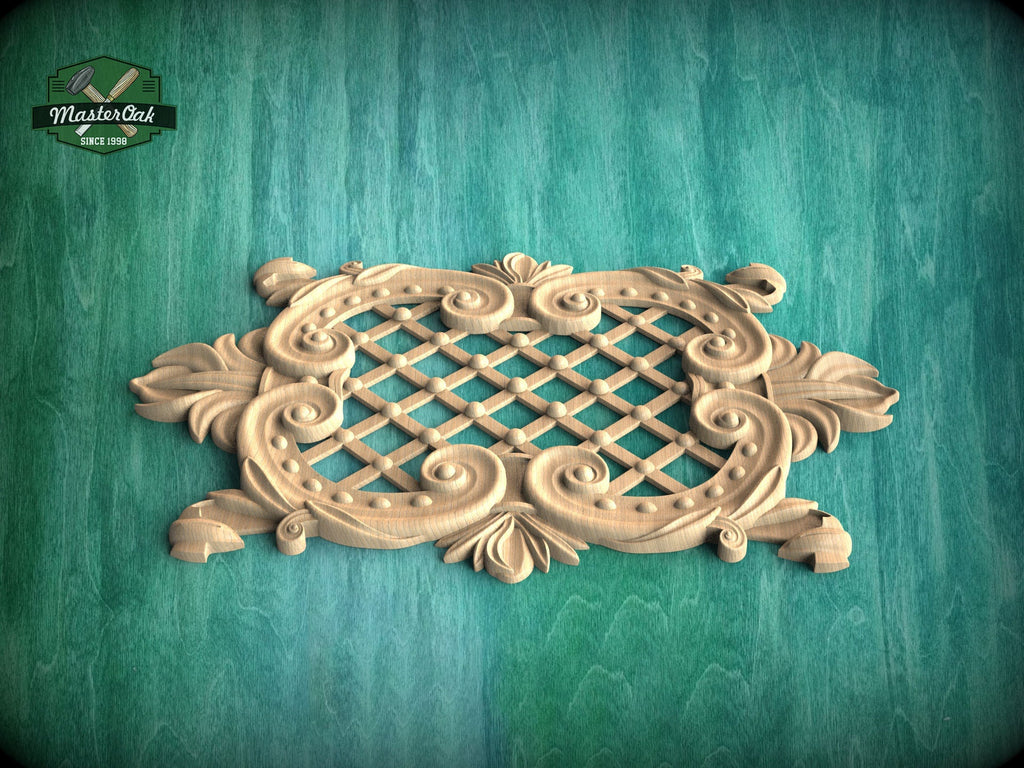 Exclusive Handcrafted Lattice Panel, Carved Wood Onlay, 1pc, Unpainted, Furniture Carving, Wood Onlay
