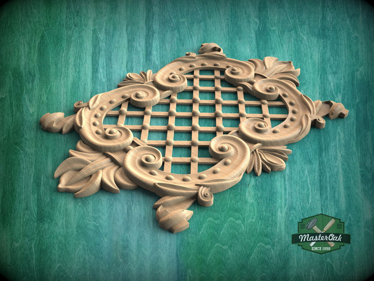 Exclusive Handcrafted Lattice Panel, Carved Wood Onlay, 1pc, Unpainted, Furniture Carving, Wood Onlay