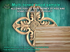 Central Rose Carved Wood Applique, Floral Wood Onlay with Rose Center, 1pc, Home Wall Embellishments, Furniture Carving, Unpainted